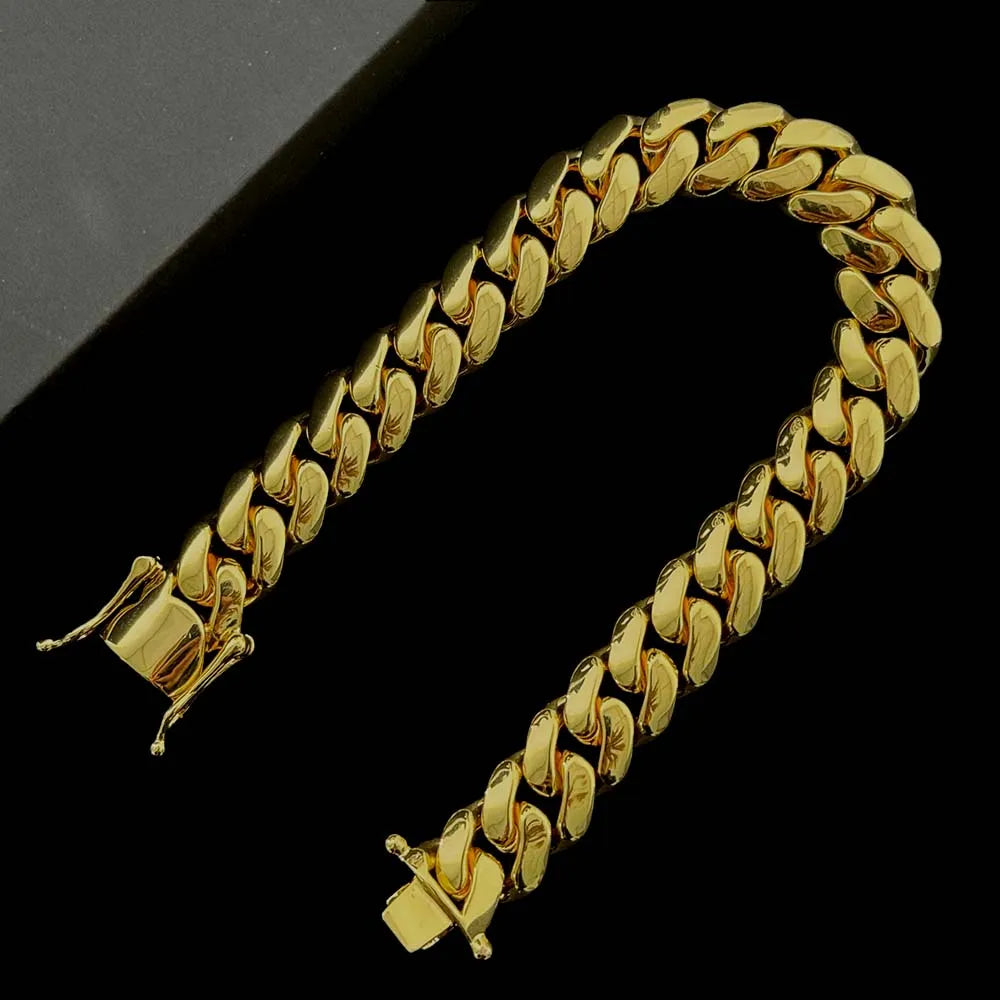 10mm 14K Gold Plating Cuban Chain Iced Out Necklace Cool Hiphop Brass Cuban Link Chain