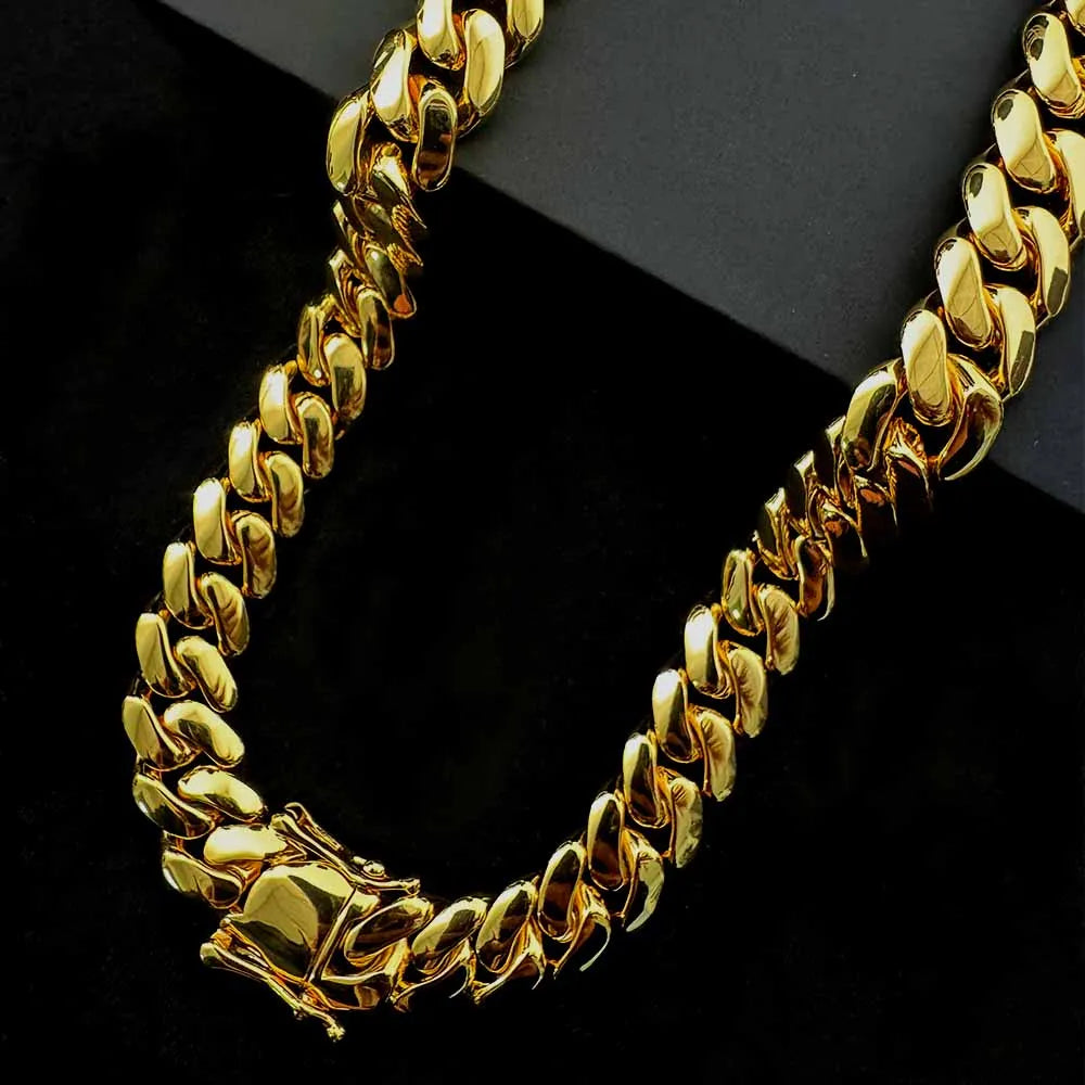 10mm 14K Gold Plating Cuban Chain Iced Out Necklace Cool Hiphop Brass Cuban Link Chain