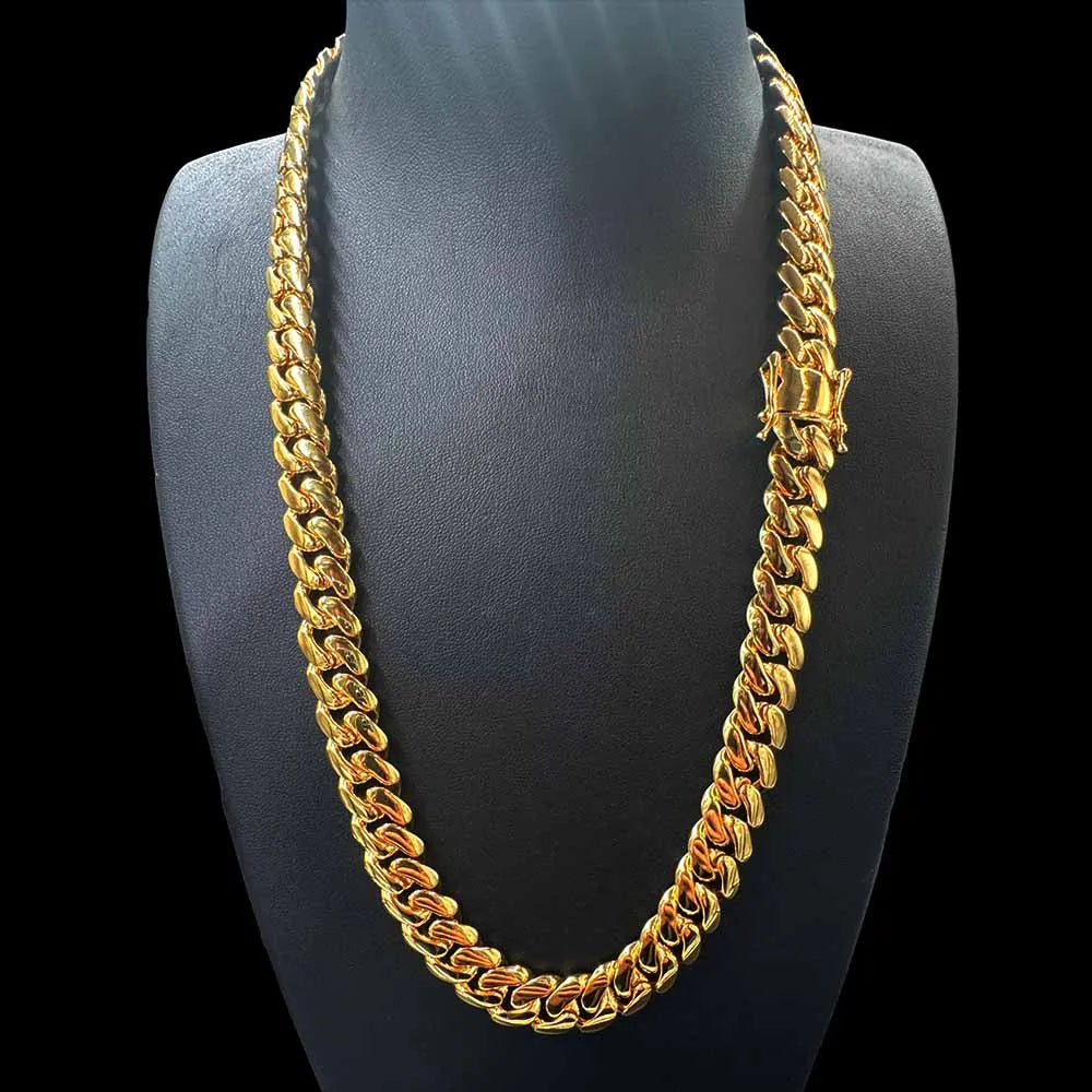10mm 14K Gold Plating Cuban Chain Iced Out Necklace Cool Hiphop Brass Cuban Link Chain