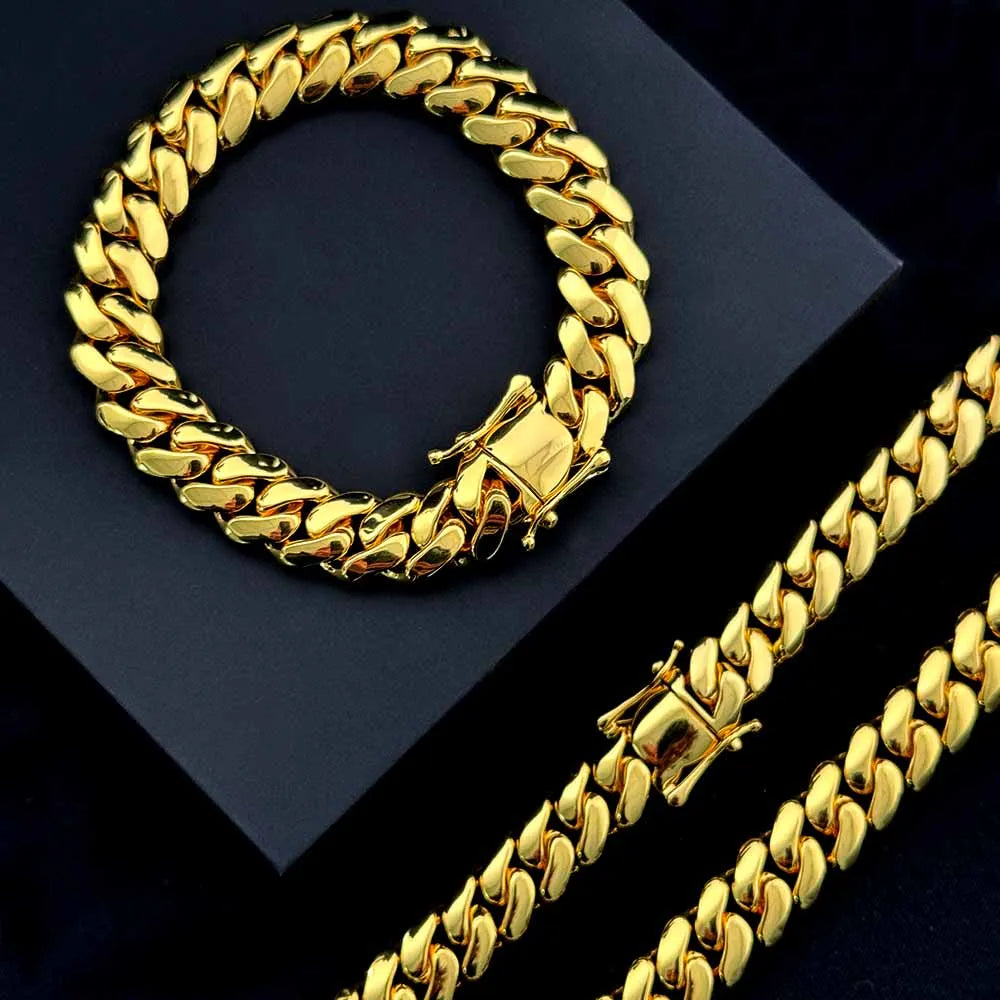 10mm 14K Gold Plating Cuban Chain Iced Out Necklace Cool Hiphop Brass Cuban Link Chain