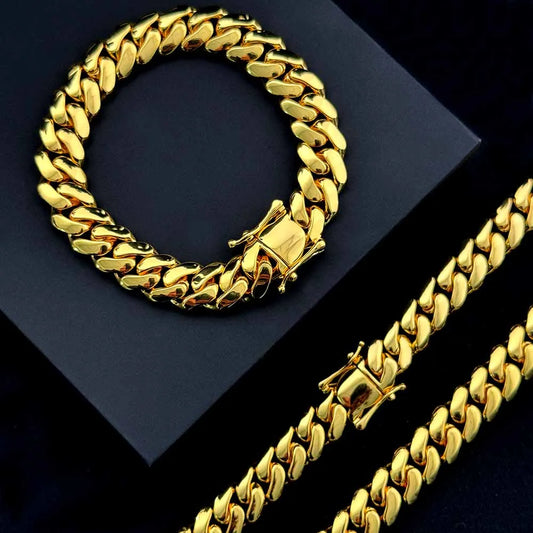 10mm 14K Gold Plating Cuban Chain Iced Out Necklace Cool Hiphop Brass Cuban Link Chain