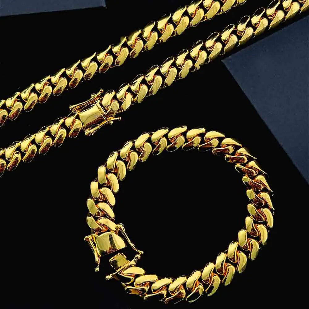 10mm 14K Gold Plating Cuban Chain Iced Out Necklace Cool Hiphop Brass Cuban Link Chain
