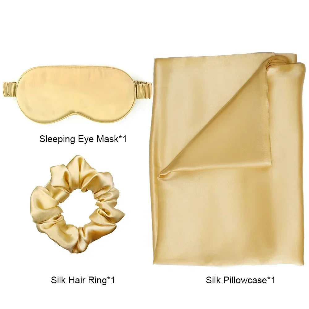 100% Pure Natural Silk Pillowcase Sleep Eye Mask Hair Ring As Birthday Valentine's Day New Year Christmas Gift Set