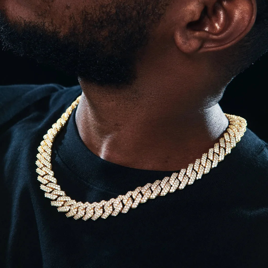 14mm Hip Hop Iced Out Cuban Link Chain Necklace 18k Gold/White Gold Plated Bling Miami Choker Lab Diamond Necklace Gift for Men