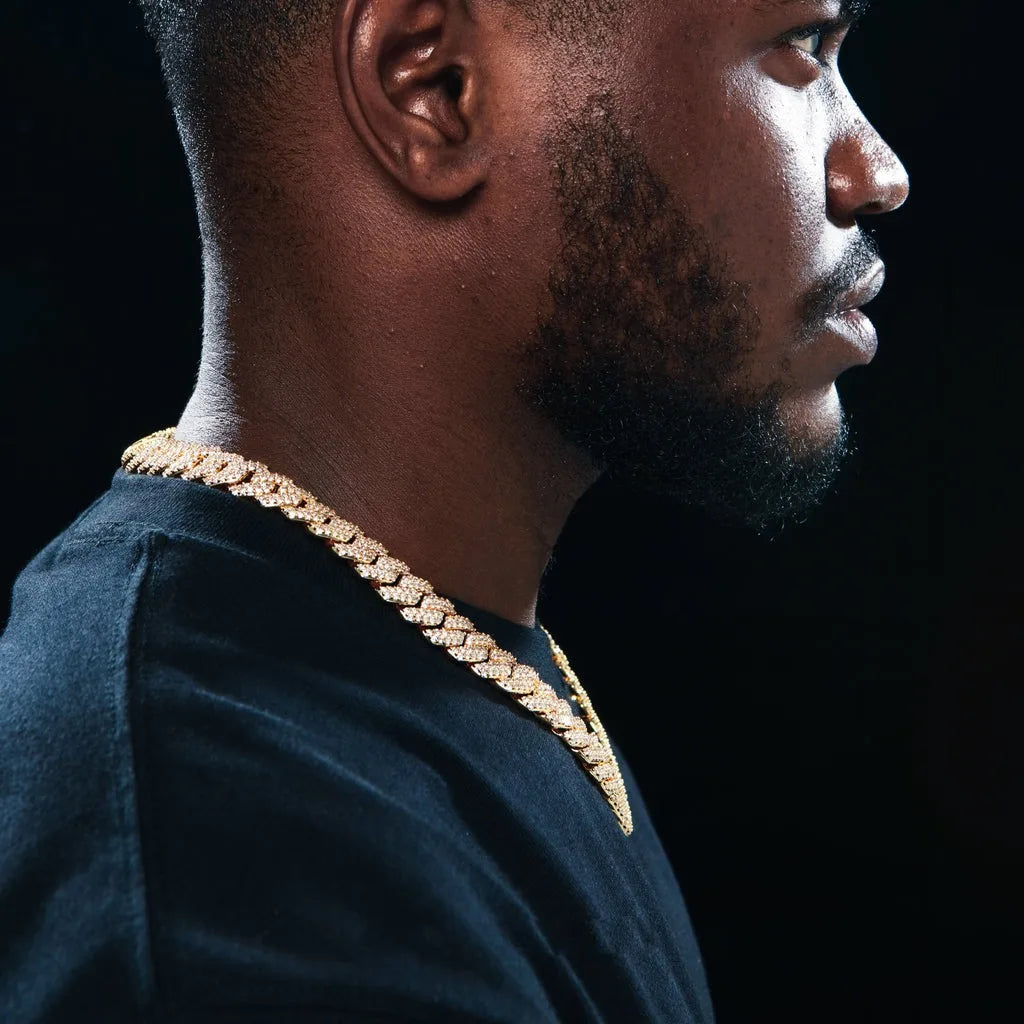 14mm Hip Hop Iced Out Cuban Link Chain Necklace 18k Gold/White Gold Plated Bling Miami Choker Lab Diamond Necklace Gift for Men