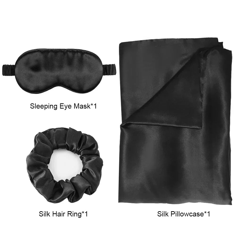 100% Pure Natural Silk Pillowcase Sleep Eye Mask Hair Ring As Birthday Valentine's Day New Year Christmas Gift Set