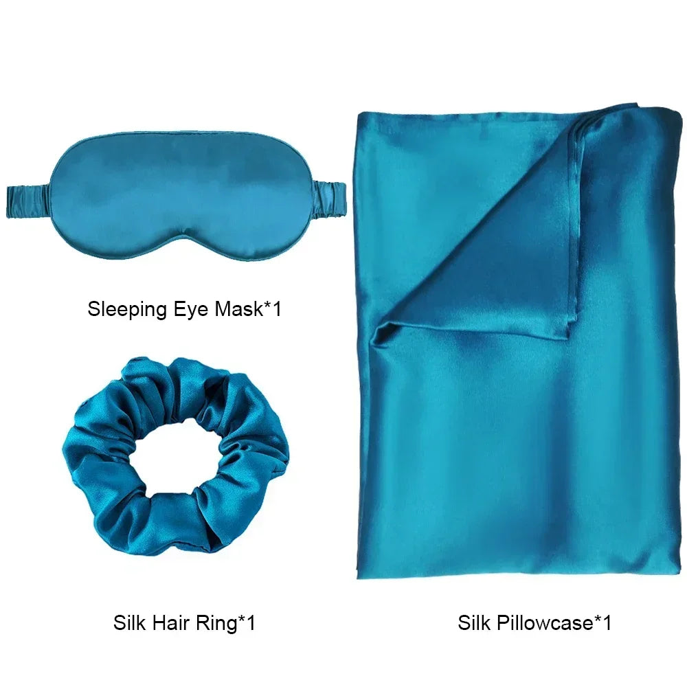 100% Pure Natural Silk Pillowcase Sleep Eye Mask Hair Ring As Birthday Valentine's Day New Year Christmas Gift Set
