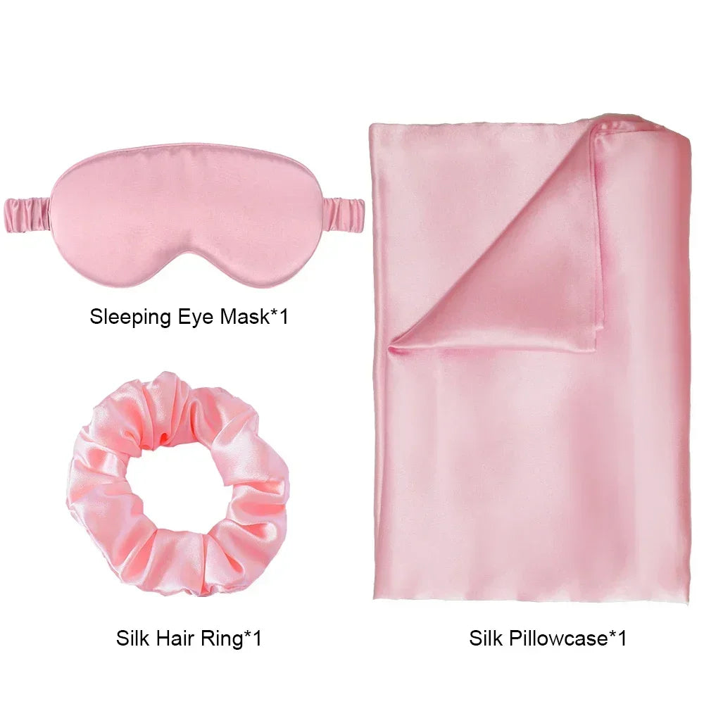 100% Pure Natural Silk Pillowcase Sleep Eye Mask Hair Ring As Birthday Valentine's Day New Year Christmas Gift Set