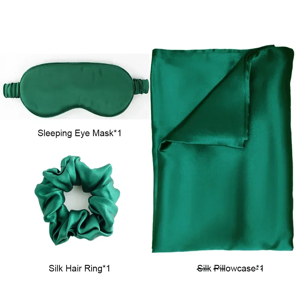 100% Pure Natural Silk Pillowcase Sleep Eye Mask Hair Ring As Birthday Valentine's Day New Year Christmas Gift Set