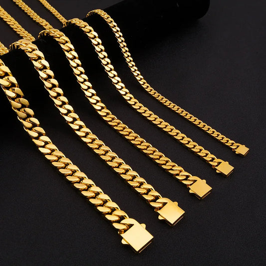 316 Stainless Steel Plated 18k Gold Fashion Crypto Cuban Chain Miami Rap Hip Hop Men's Bracelet Accessory