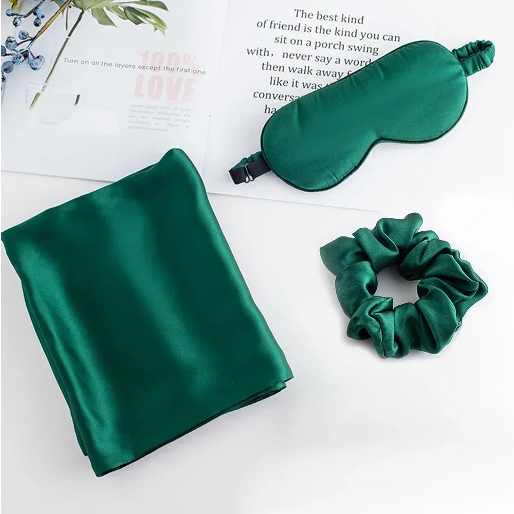 100% Pure Natural Silk Pillowcase Sleep Eye Mask Hair Ring As Birthday Valentine's Day New Year Christmas Gift Set