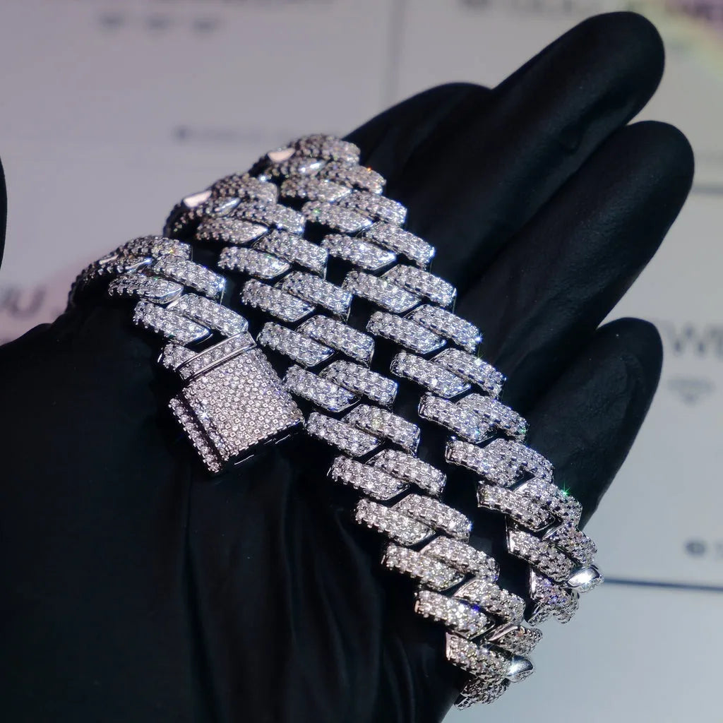 14mm Hip Hop Iced Out Cuban Link Chain Necklace 18k Gold/White Gold Plated Bling Miami Choker Lab Diamond Necklace Gift for Men