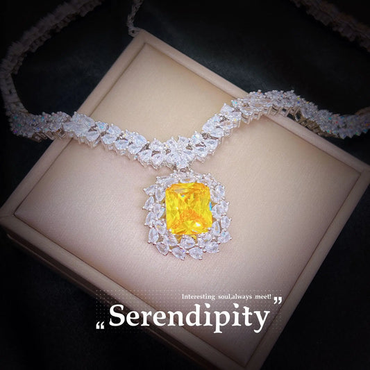 Silver Color Women Jewelry Sets Imitated Diamond Yellow AAAAA Shiny Zircon Pendant Necklaces Rings Earrings Women's Bridal Set