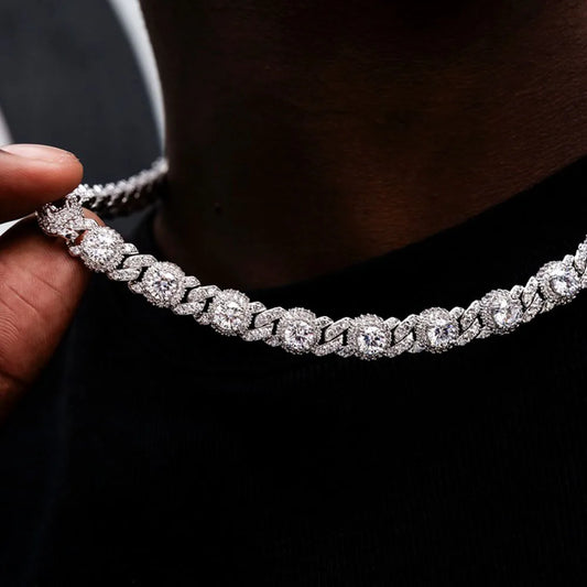 NY Ice Diamond Round Beads 7.5mm Cuban Chain Diamond Cubic Zirconia Cuban Necklace Hip Hop Style Women's Necklace