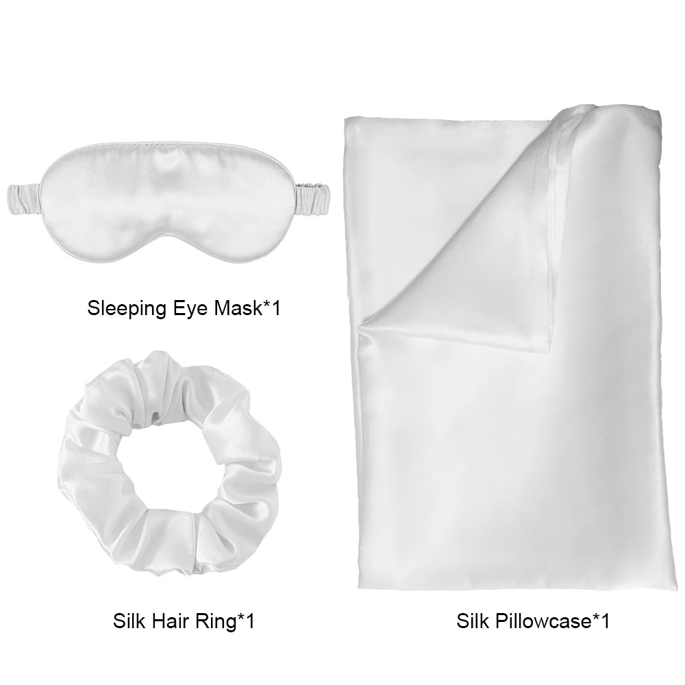 100% Pure Natural Silk Pillowcase Sleep Eye Mask Hair Ring As Birthday Valentine's Day New Year Christmas Gift Set