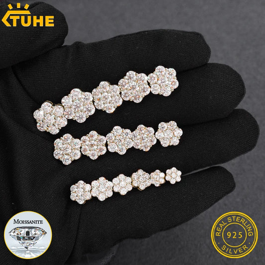 TUHE Fine Jewelry VVS1 Moissanite Earring Sterling Silver Flower Earrings For Women Men Hip Hop Jewelry Gift