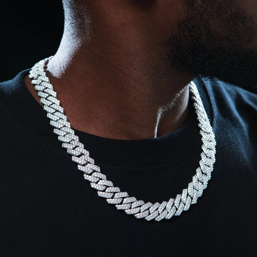 14mm Hip Hop Iced Out Cuban Link Chain Necklace 18k Gold/White Gold Plated Bling Miami Choker Lab Diamond Necklace Gift for Men
